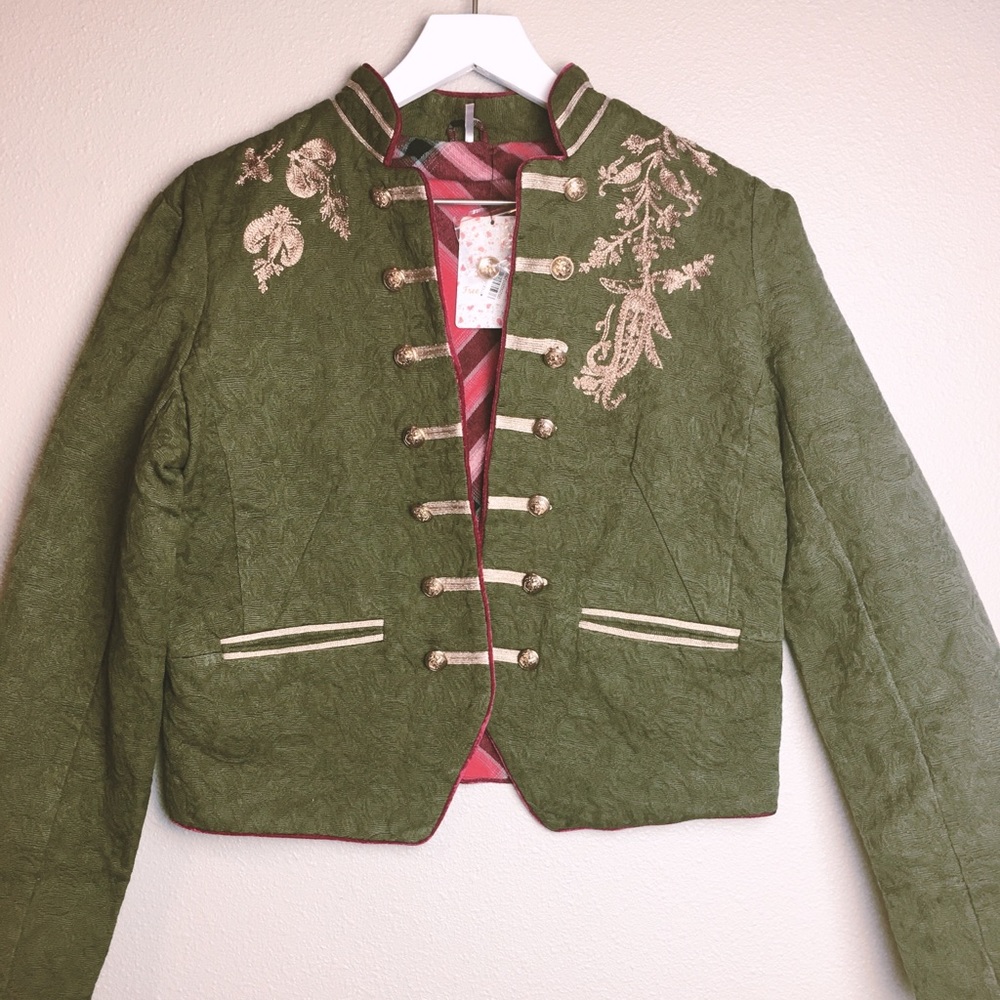 Free People Band Embellished Olive Jacket
